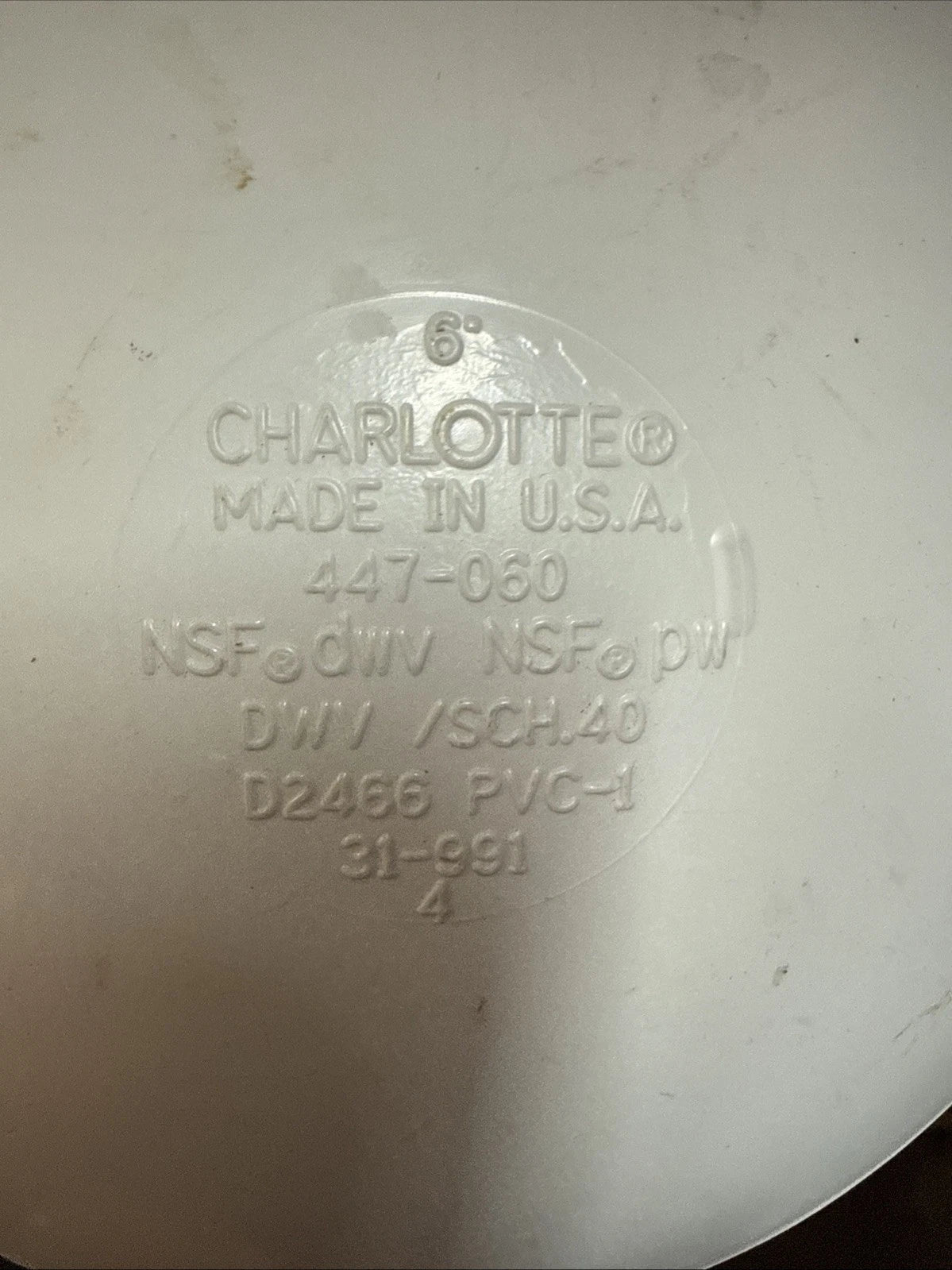 Charlotte Pipe PVC00116 1400 DWV Schedule 40 PVC Cap 6 Hub Dia. in.