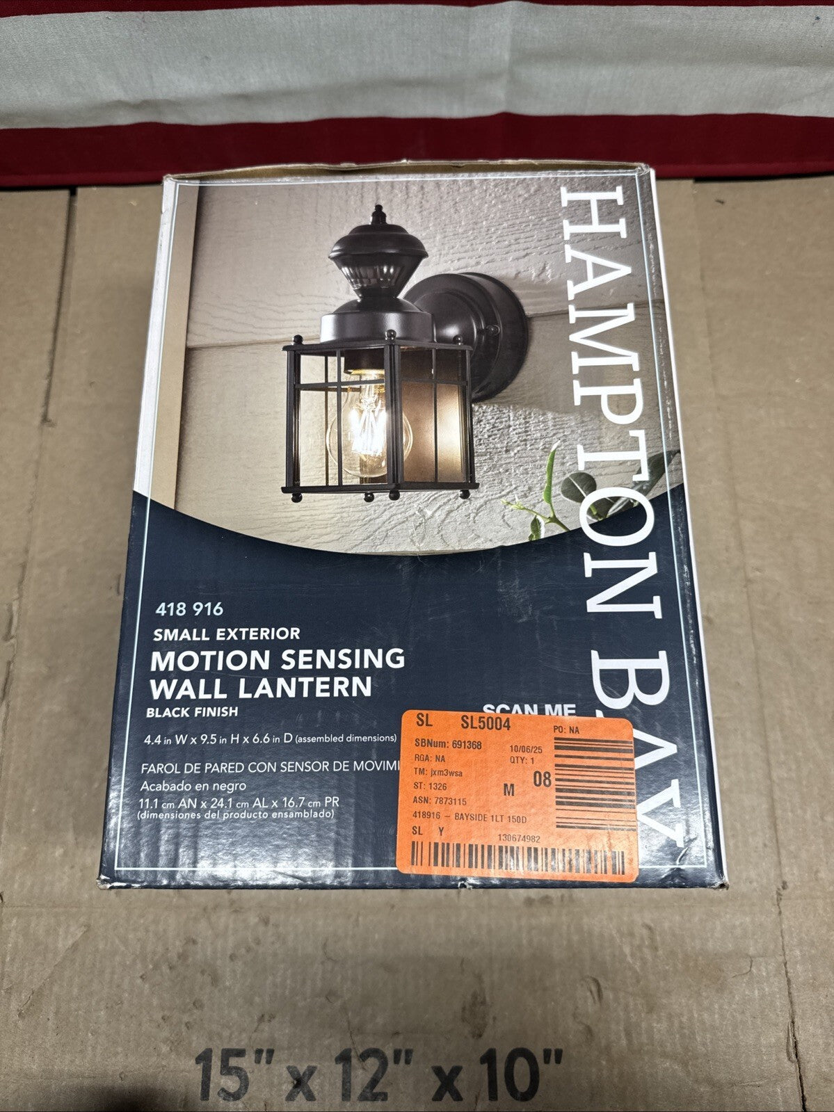 Hampton Bay Small Exterior Motion Sensing Wall Lantern Black Finish