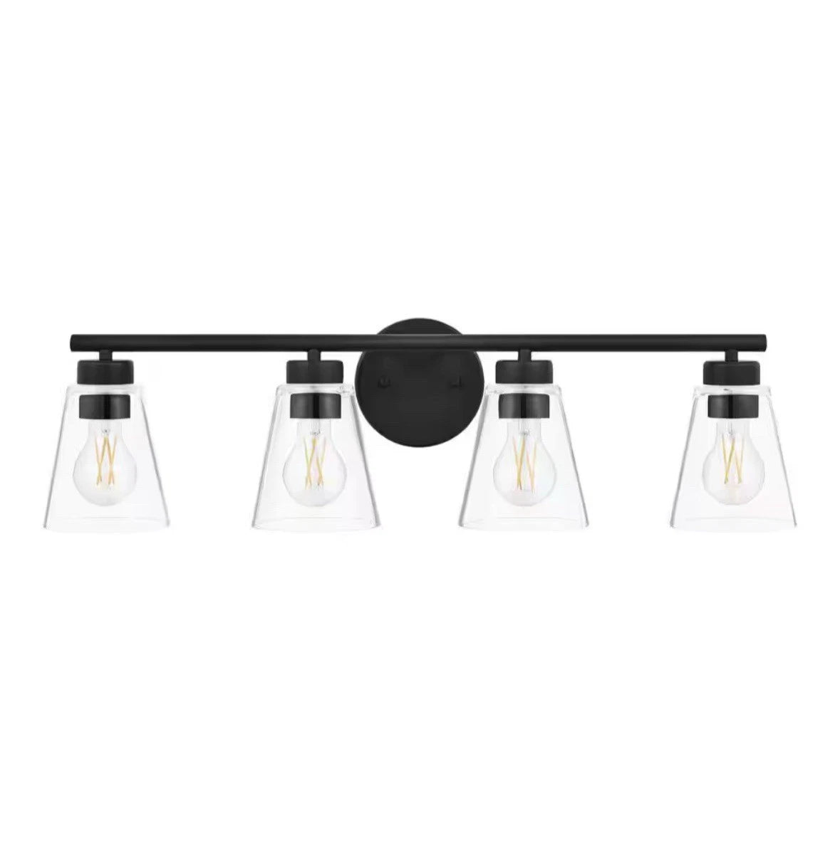 Hampton Bay Eastburn 28.13 in 4-Light Matte Black Vanity Light with Glass Shades
