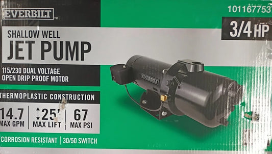 HDSWJ7P Everbilt Shallow Well Jet Pump Plastic 3/4HP For Parts READ