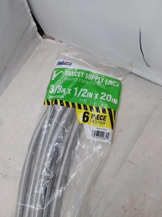 6 Pk ProLine 3/8" Compression x 1/2" FIP 20" Stainless Steel Supply Line New OB