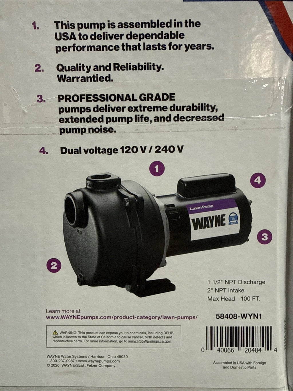 Wayne WLS150 1-1/2 HP Cast Iron Quick-Prime Lawn-irrigation Sprinkler Pump. NOB