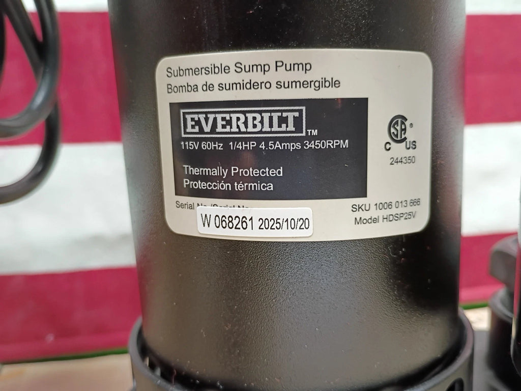 Everbilt HDSP2 1/4 HP Aluminum Sump Pump w/ Tether Float Switch OPEN BOX.
