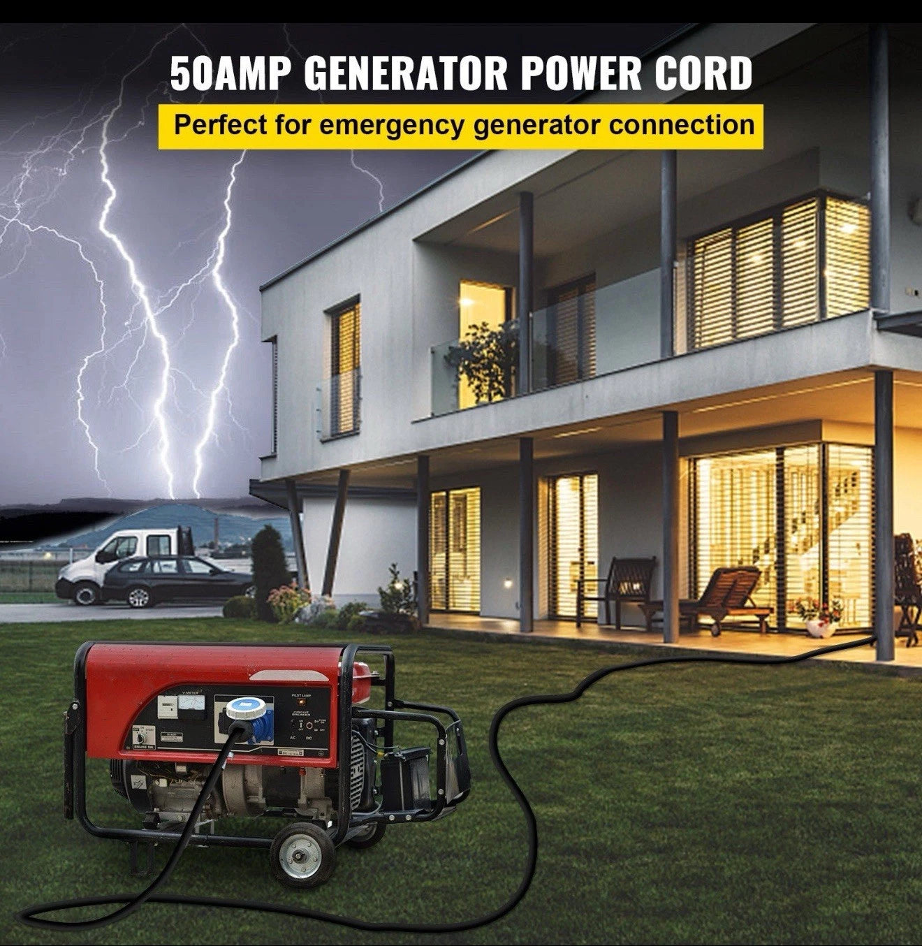 VEVOR 25 FT 50Amp RV Extension Cord NEMA N14-50P to N14-50R, 125 / 250V Heavy Du