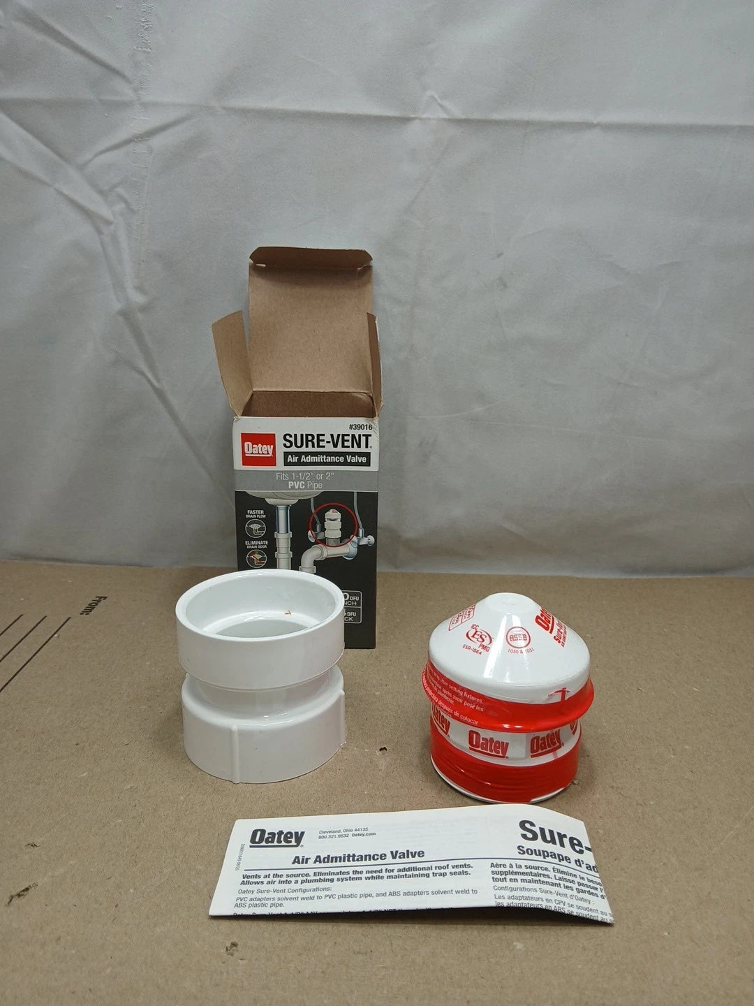 4pk Oatey 39016, Sure-Vent 1-1/2 in. x 2 in. PVC Air Admittance Valve New OB.