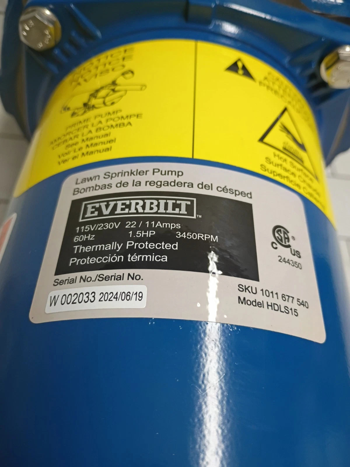 Everbilt HDLS15, 1-1/2 HP Cast Iron Lawn Irrigation Pump PARTS ONLY