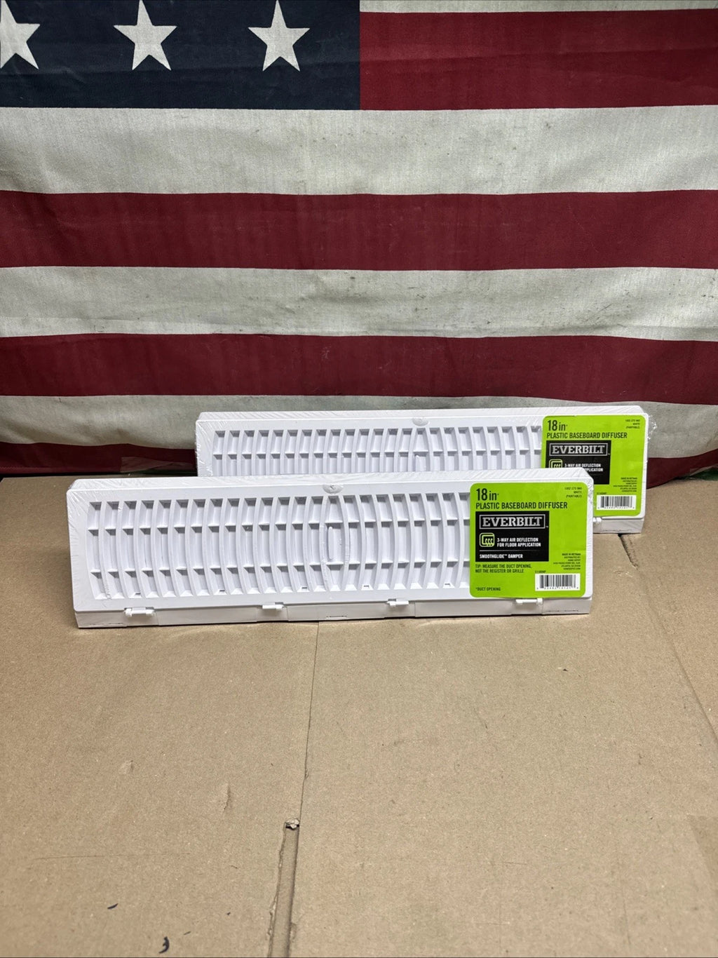 2PK Everbilt 18 in. 3-Way Plastic Baseboard Diffuser Supply - White.