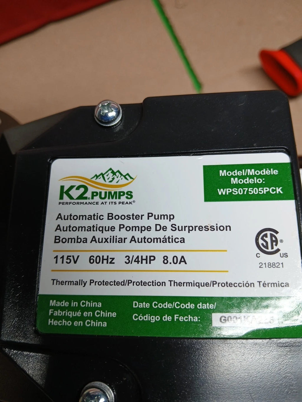 K2 Pumps Automatic Booster Pump 3/4 Hp Lead Free Stainless Steel 115V