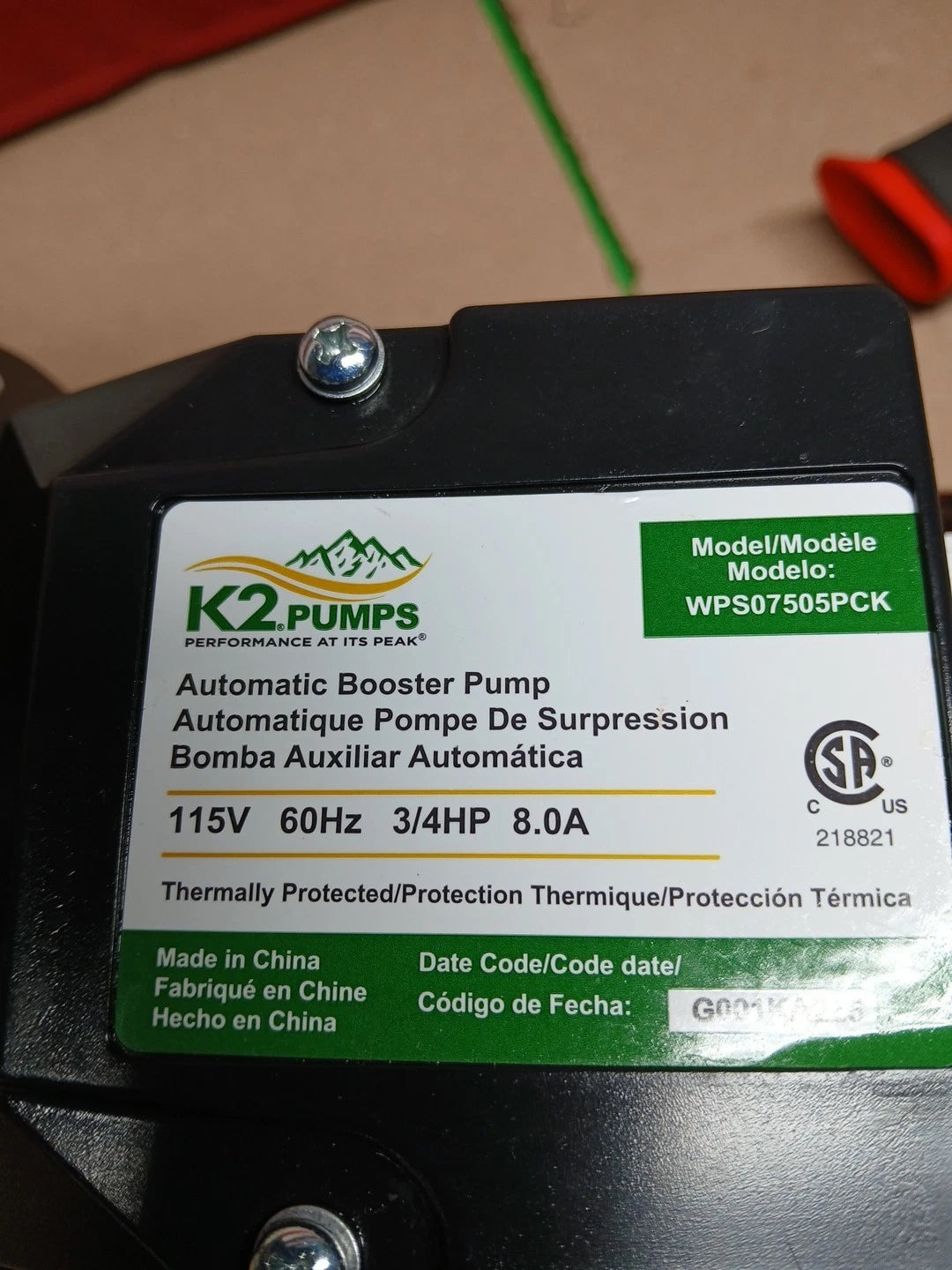 K2 Pumps Automatic Booster Pump 3/4 Hp Lead Free Stainless Steel 115V