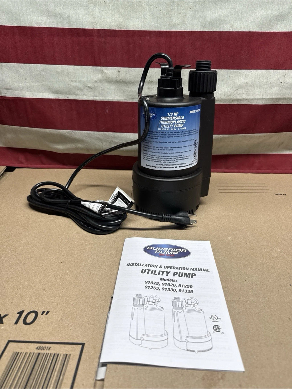 Superior Pump 91330 1/3 HP Submersible Utility Water Pump 2400 GPH 120V