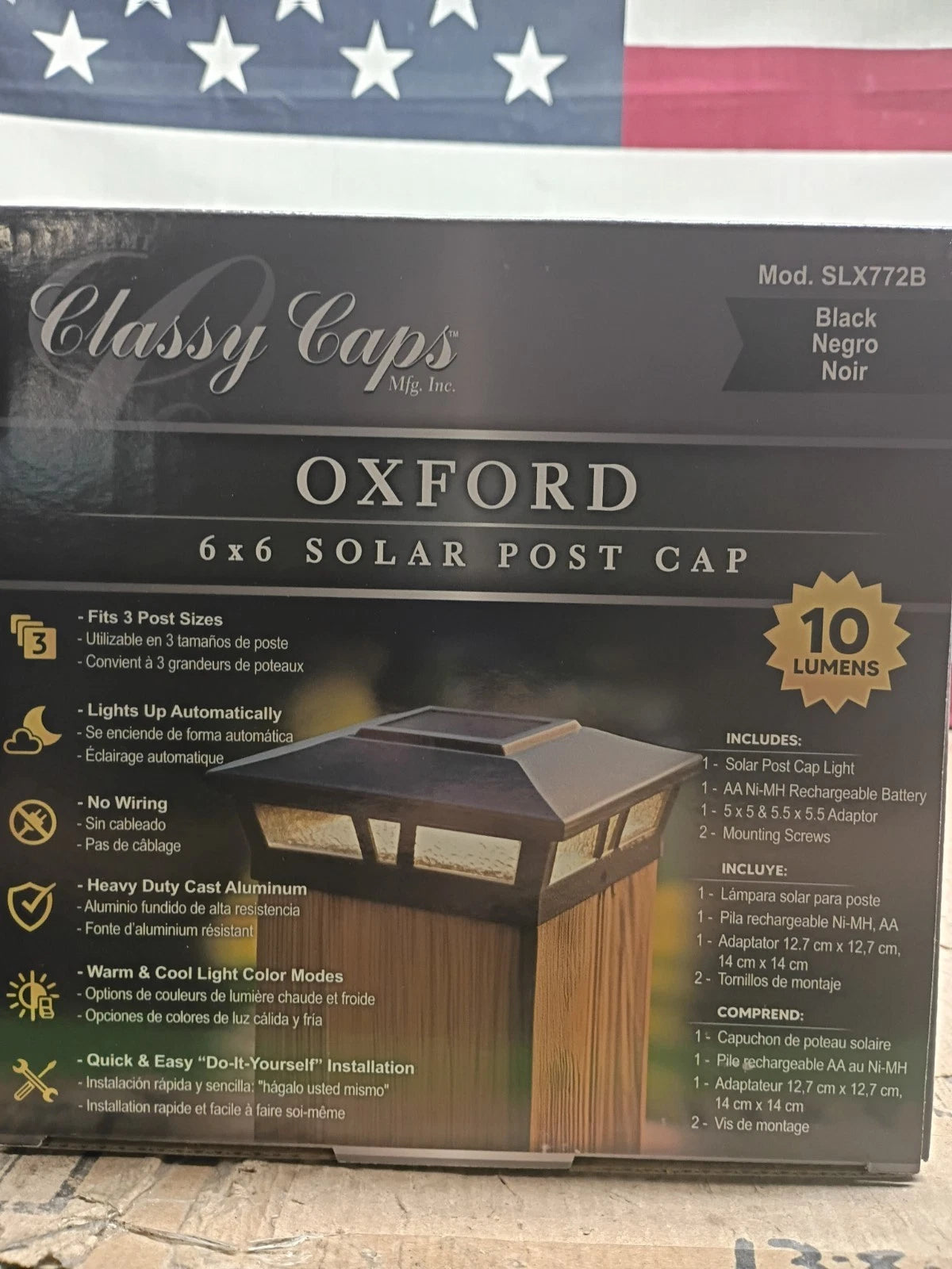 2pk SLX772B Classy Caps Solar 6-in x 6-in Black LED Outdoor Post cap light OB
