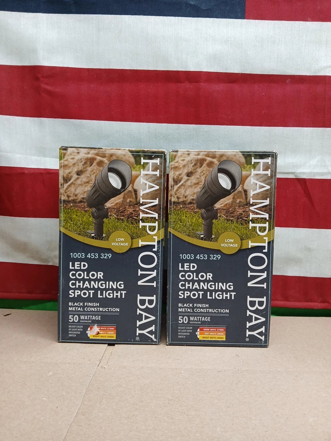 2pk Hampton Bay 400 Lumen Black LED Outdoor Spotlight w/Adjustable Light Color