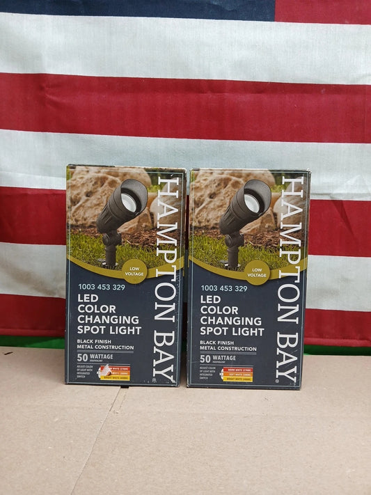 2pk Hampton Bay 400 Lumen Black LED Outdoor Spotlight w/Adjustable Light Color