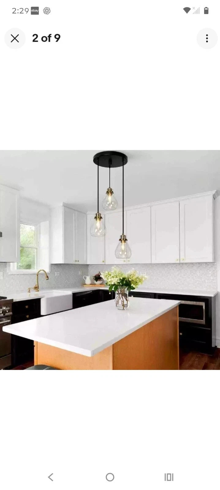 Black and Brass Chandelier 3-Light Ceiling Light Teardrop Glass Shades A04780 OB