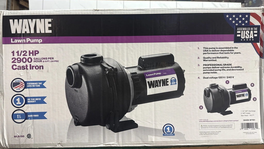 Wayne WLS150 1-1/2 HP Cast Iron Quick-Prime Lawn-irrigation Sprinkler Pump. NOB