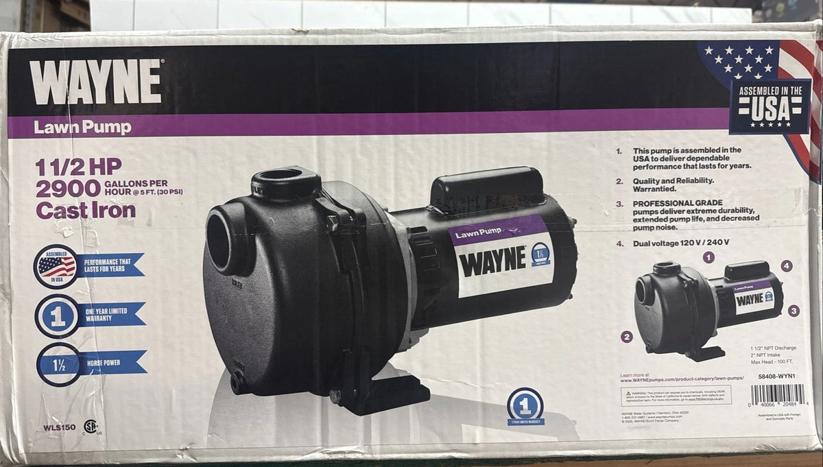 Wayne WLS150 1-1/2 HP Cast Iron Quick-Prime Lawn-irrigation Sprinkler Pump. NOB