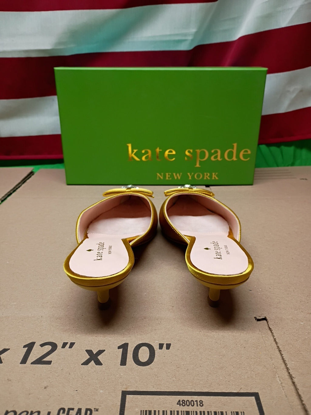 Kate Spade Darlene Roasted Maize Yellow Satin Kitten Heels in size 7M