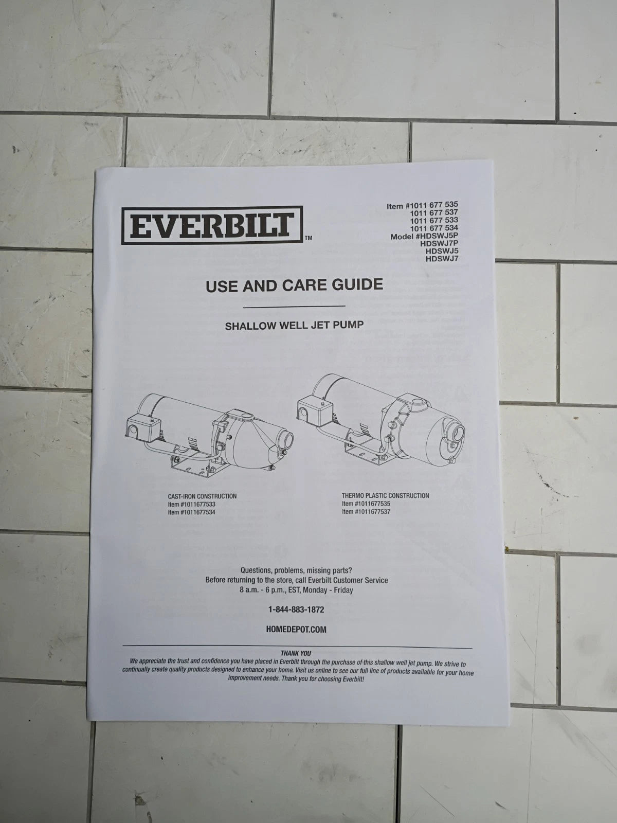 Everbilt Shallow Well Jet Pump Plastic 3/4HP HDSWJ7P NEW Open Box