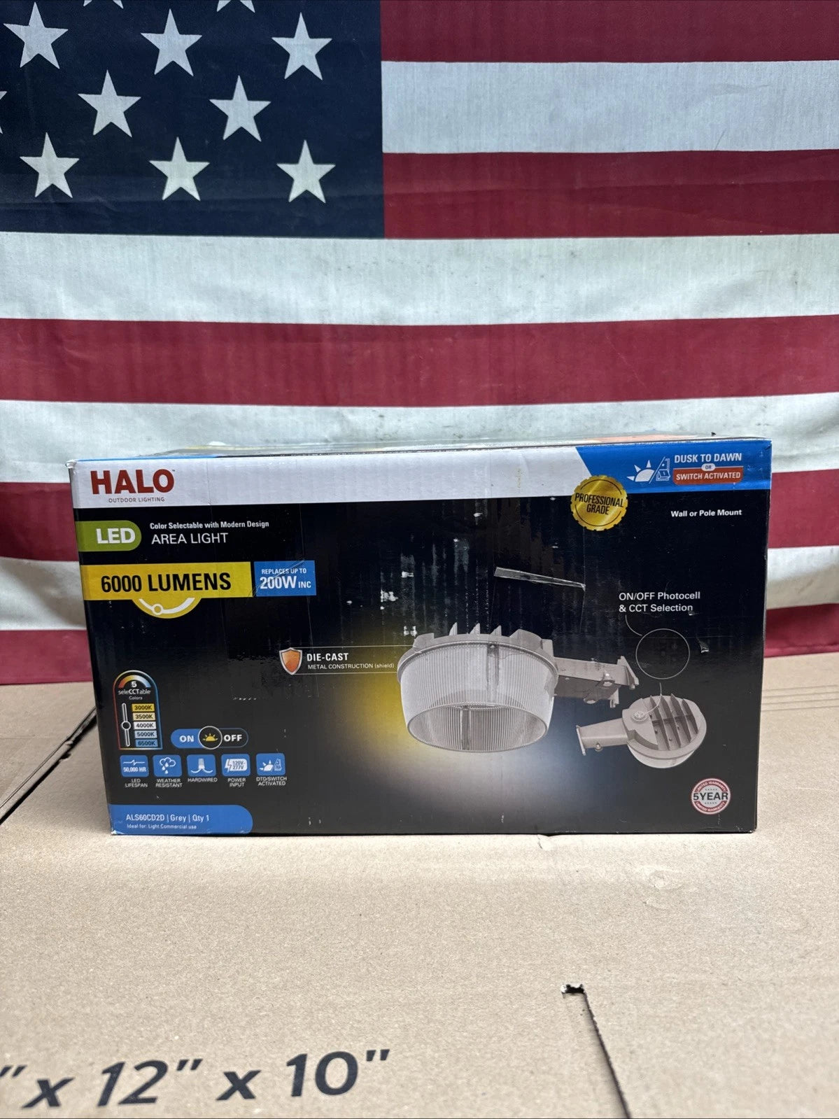 Halo ALS 200-Watt Equivalent 6000 Lumen Gray Finish Dusk to Dawn LED Flood Light