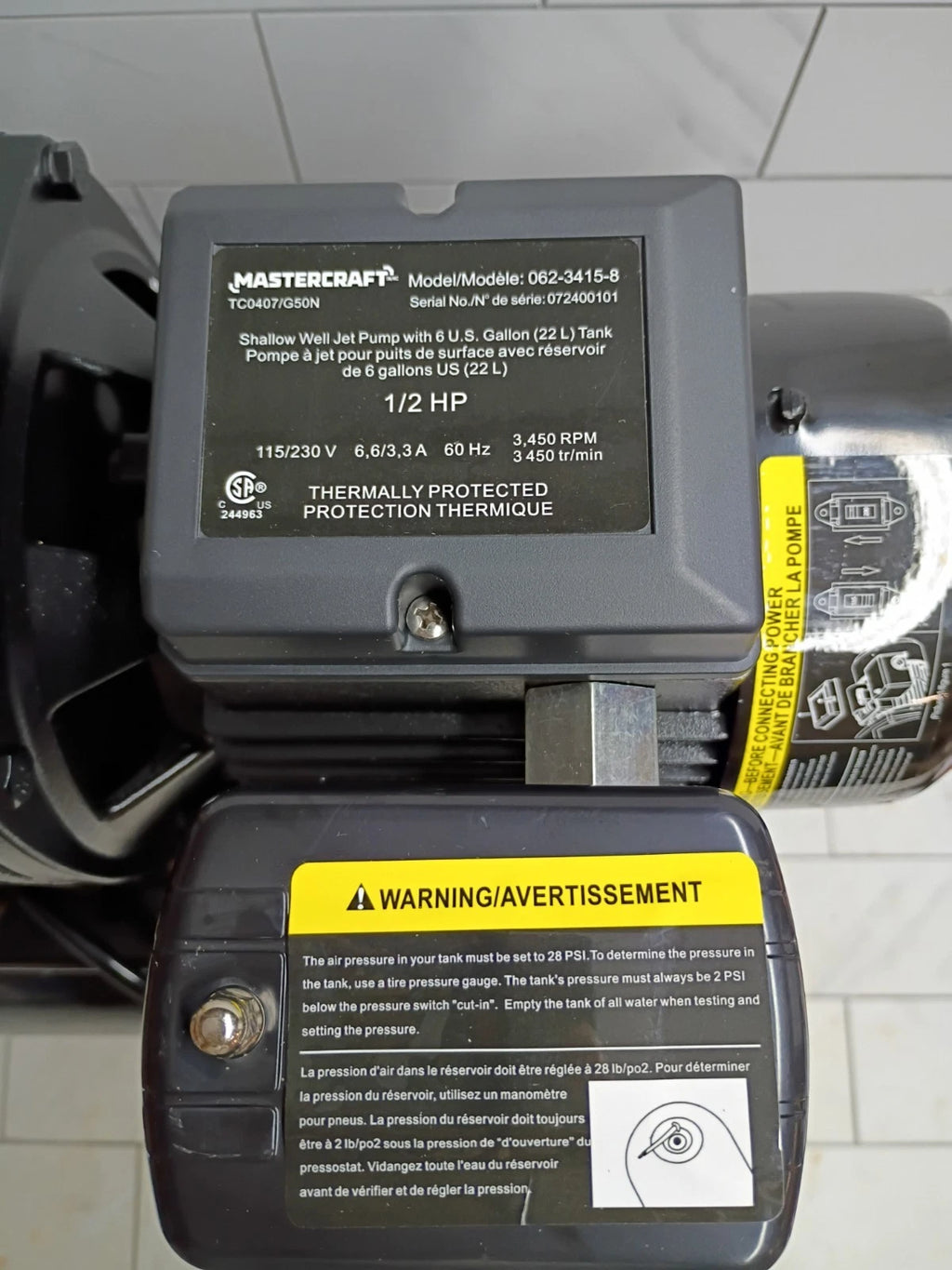 Mastercraft 1/2-HP Shallow Well Electric Jet Pump (Model 062-3415-8) Parts only