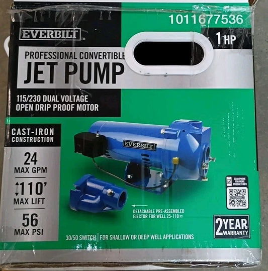 Everbilt 1 HP Professional Convertible Jet Pump. Read Description, Used