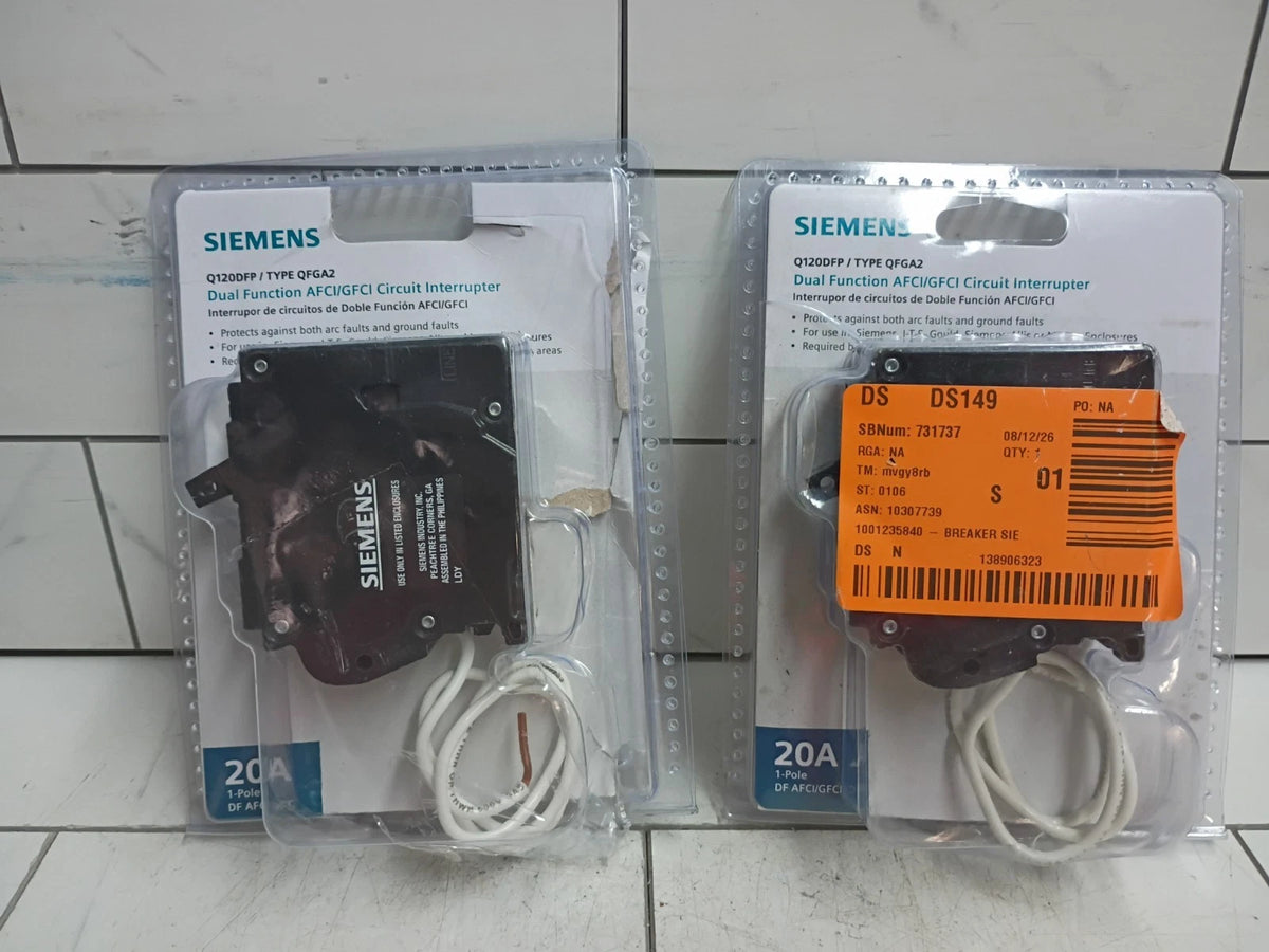 (2 Pack)Siemens 20A Dual Function AFCI/GFCI Circuit Breaker (Q120DFP) Open Box