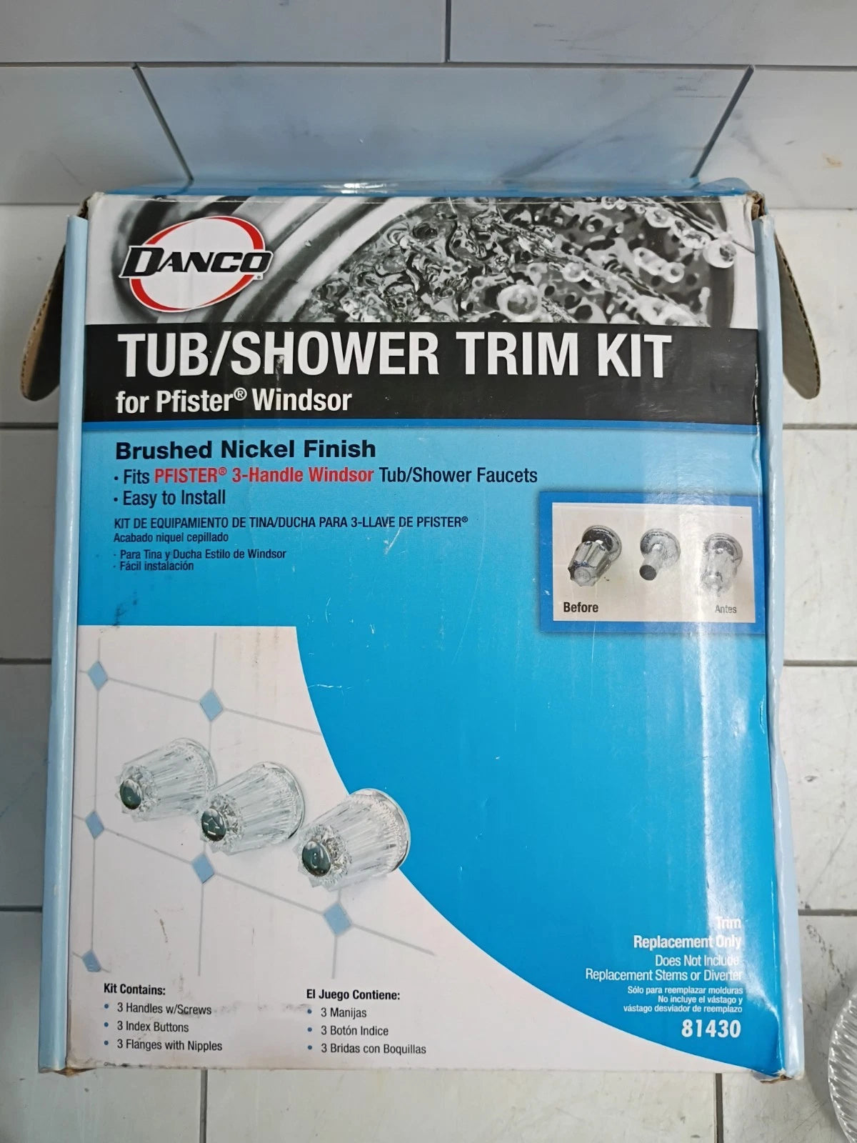 Danco 81430 Tub/Shower Trim Kit Pfister Windsor Brushed Nickel Finish New OB.