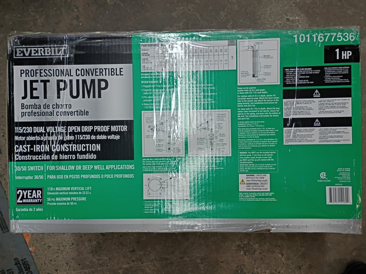 Everbilt HDCWJ10, 1 HP Professional Convertible Jet Pump PARTS ONLY