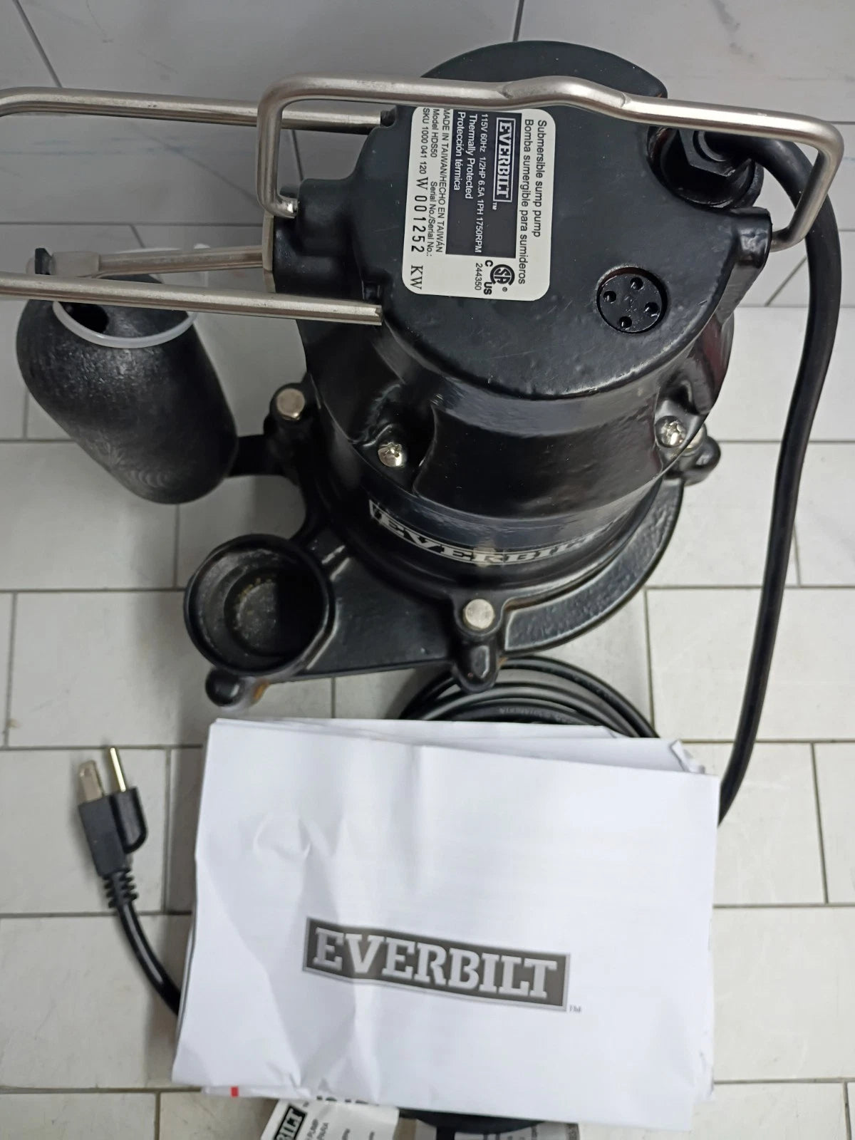 Everbilt HDS50 1/2 HP Cast Iron Sump Pump Used, Read Description