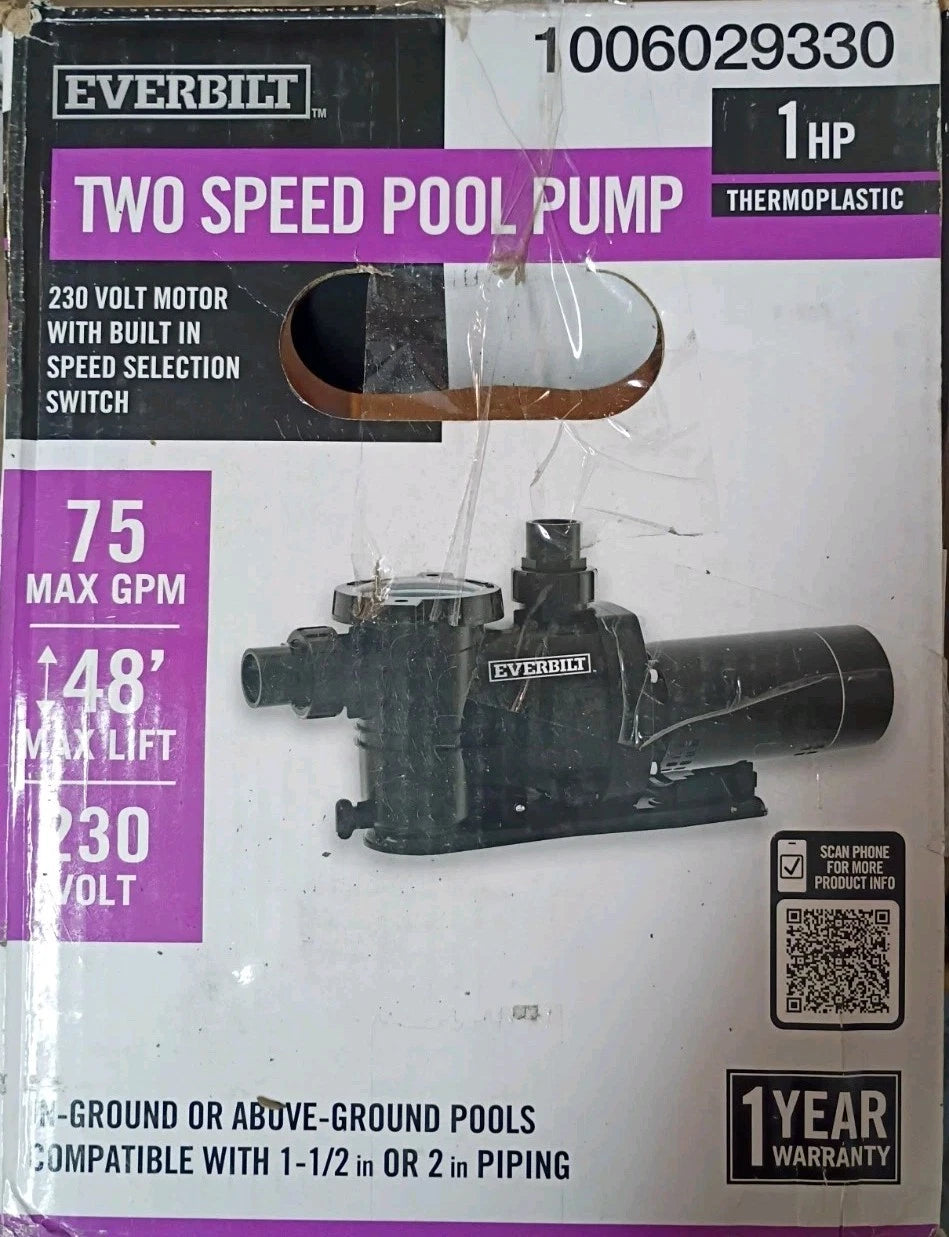 Everbilt SPP10002-2SP 1 HP 2-Speed Pool Pump 230-Volt OPEN BOX
