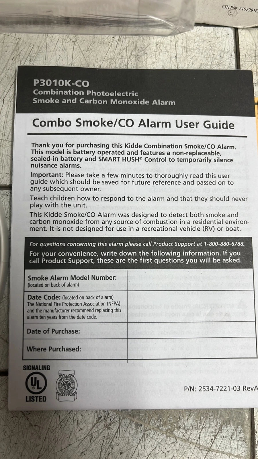Kidde P3010K-CO 10Year Worry-Free Battery Smoke & Carbon Monoxide Alarm New OB