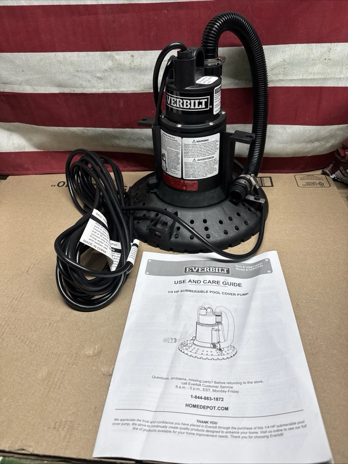 Everbilt 1/4 hp Submersible Pool Cover Pump Open Box