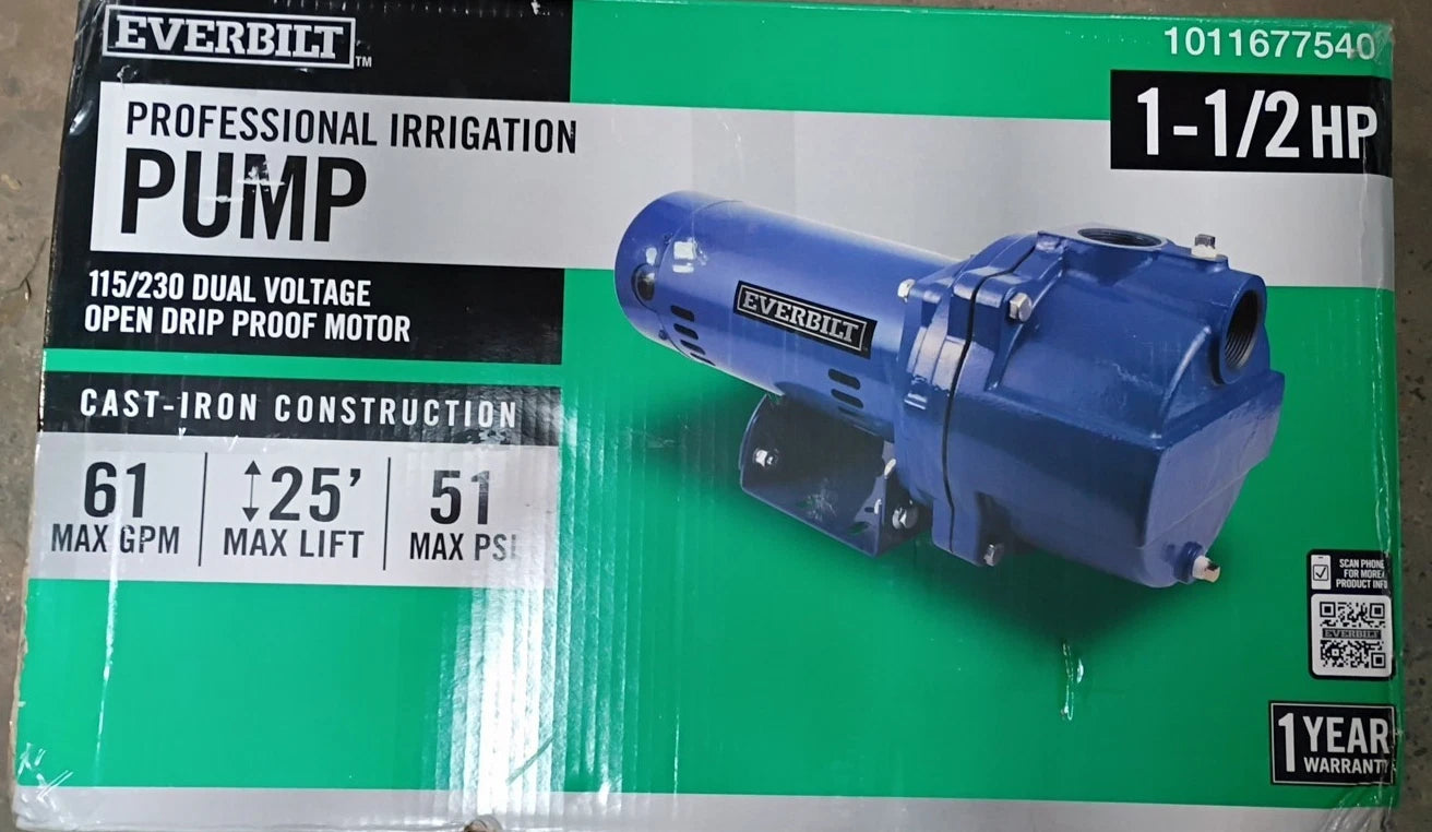 Everbilt 1-1/2 HP Cast Iron Lawn Irrigation Pump Open Box Read description