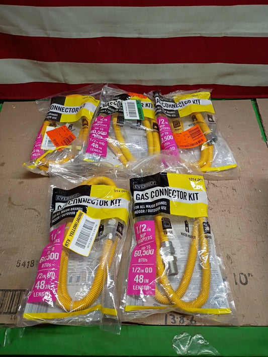 5pk Everbilt EBDC-Y-48 GAS CONNECTOR KIT, 1/2" MIP x 1/2" MIP x 48") 60,500 BTU