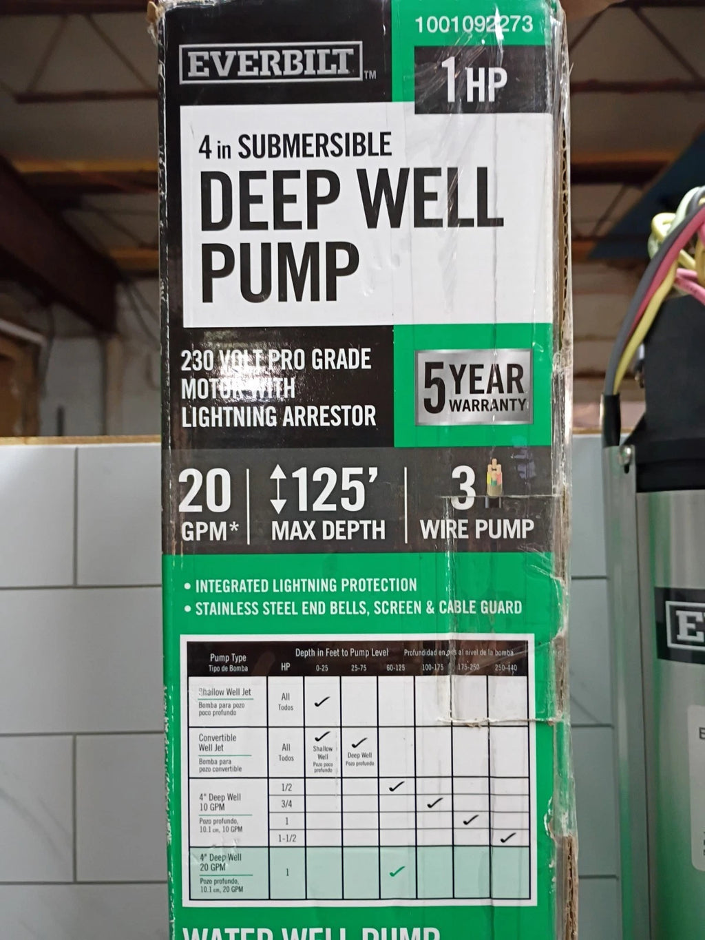Everbilt 1HP Submersible 3-Wire 20GPM Deep Well Pump HDSUB10-203 NEW OPEN BOX