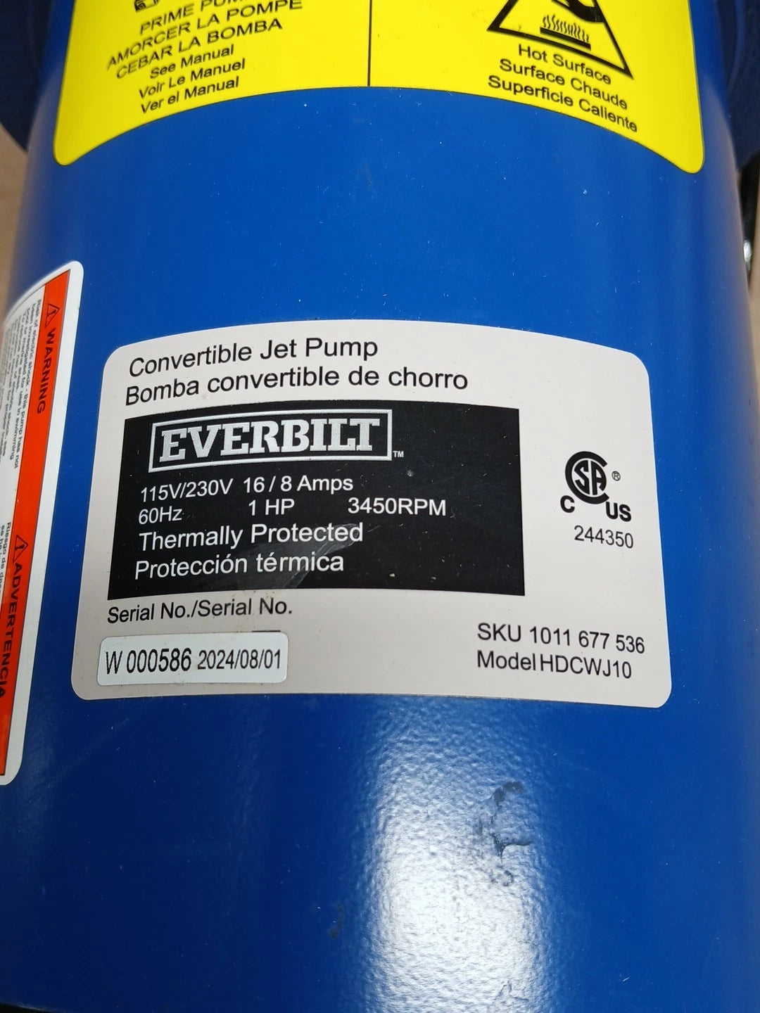 Everbilt 1 HP Professional Convertible Jet Pump *for Parts*