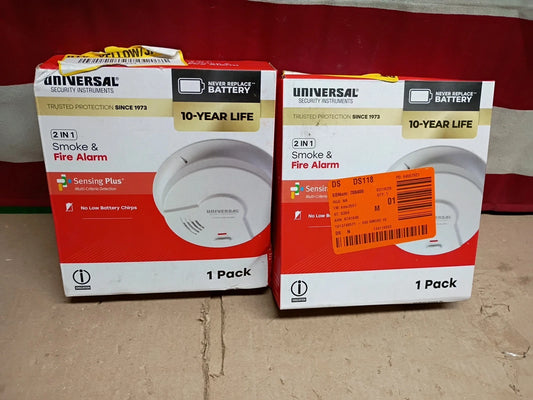 2PK Universal USI/SM/10YR Security Instruments 2 In 1 Smoke&Fire Alarm,Open Box,
