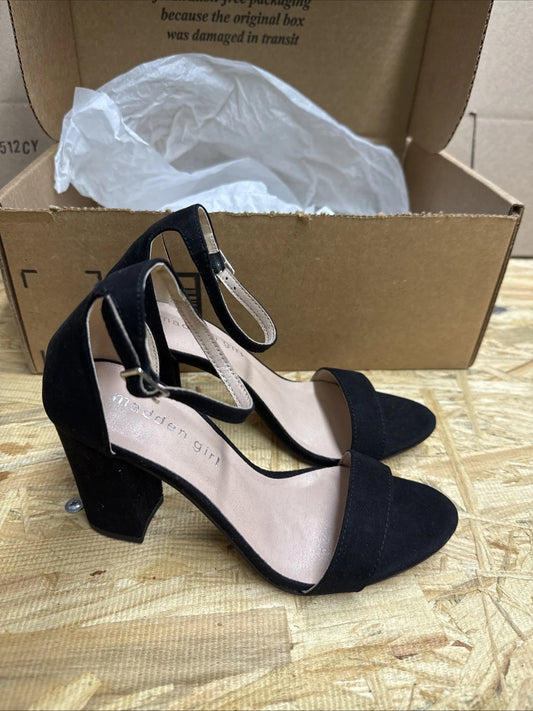 Madden Girl Women's Beella Heeled Sandal, Black Fabric, size 5 M