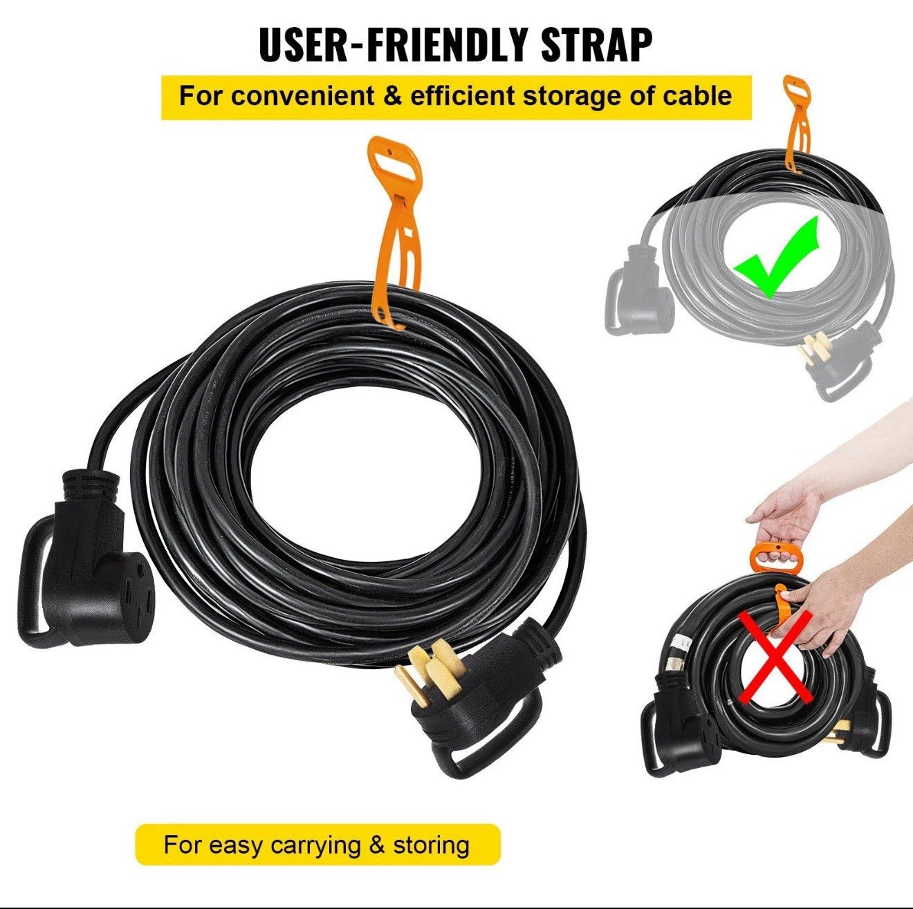 VEVOR 25 FT 50Amp RV Extension Cord NEMA N14-50P to N14-50R, 125 / 250V Heavy Du