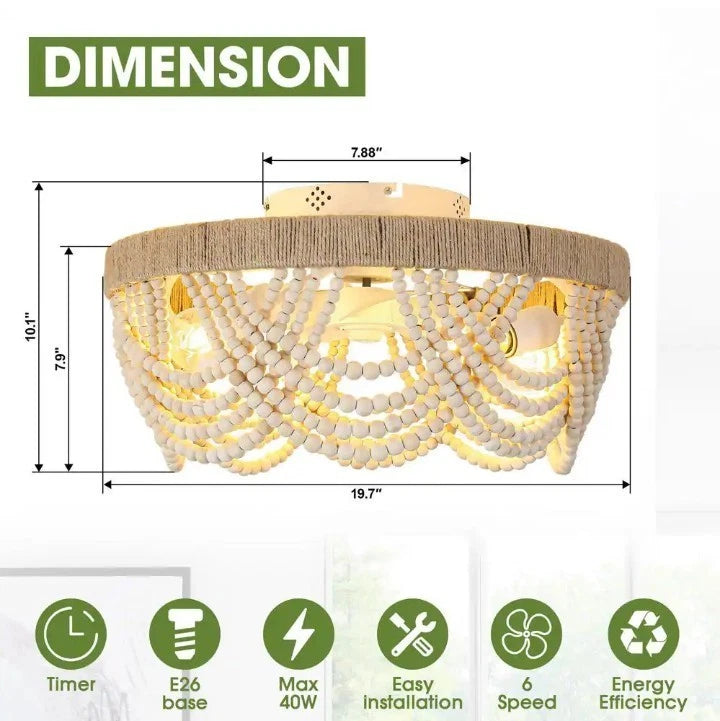 Flint Garden 20 in. Indoor 4-Lights White Boho Caged Flush Mount Ceiling Fan NEW
