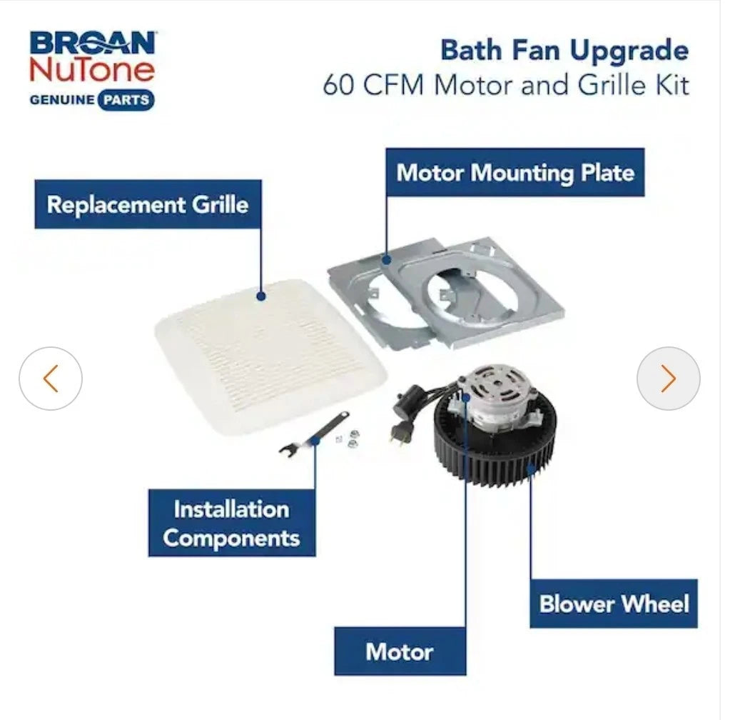 Broan-NuTone BKR60 QuicKit Bath Fan Motor with Grille Upgrade Kit 60 CFM 2.5