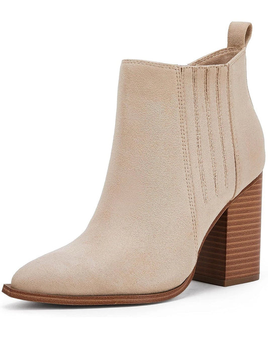 Women’s Size 5 slip on ankle stacked mid block heel shoes Faux leather Boots
