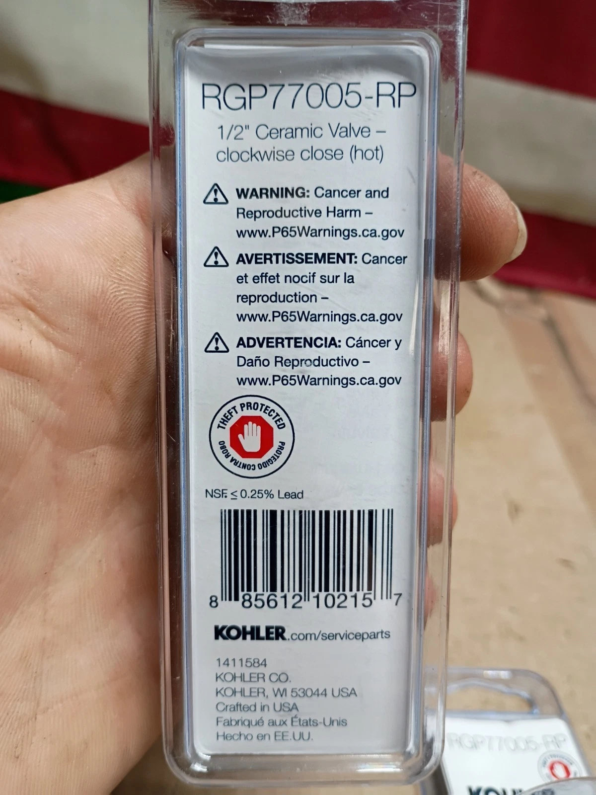 Kohler RGP77005-RP Clockwise Counterclockwise hot & Cold Valve 1/2"