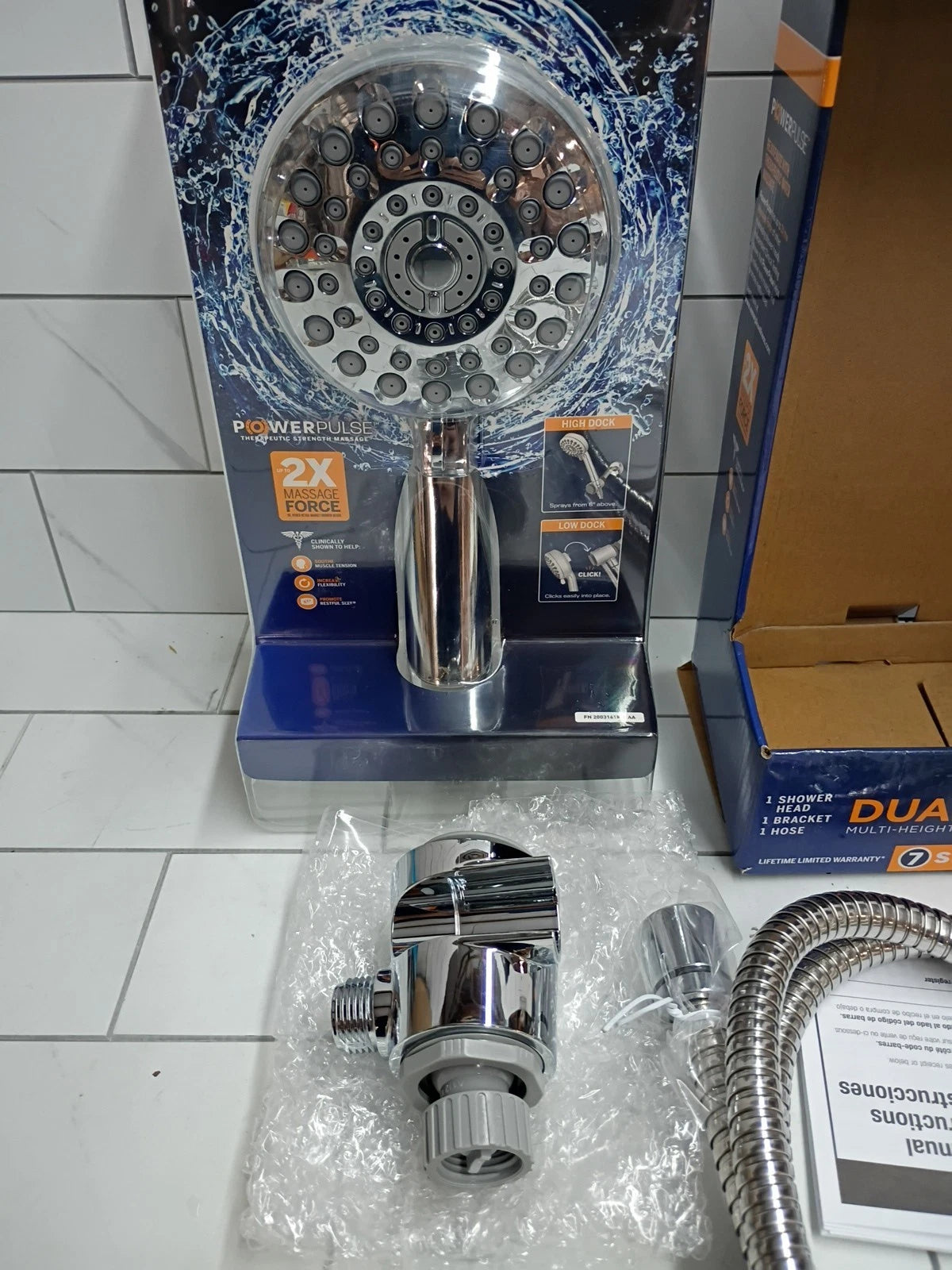 Waterpik DualDock Multi-Height 7-Spray Shower Head PowerPulse Massage, Chrome OB
