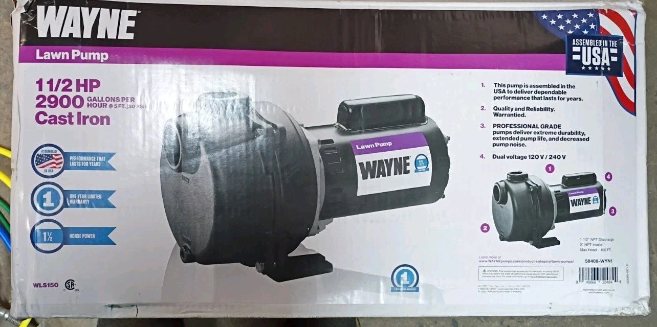 Wayne WLS150 1-1/2 HP Cast Iron Quick-Prime Lawn-Sprinkler Pump NEW Open Box