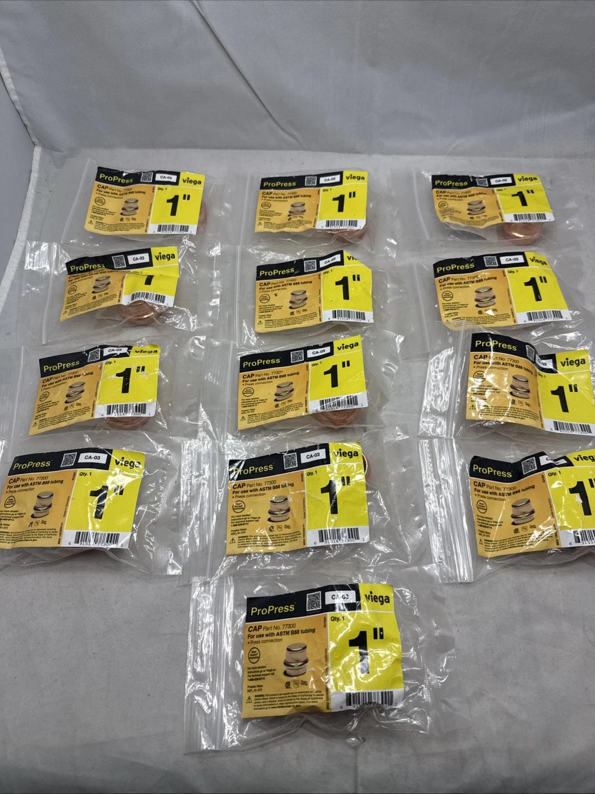 LOT OF 13 NEW IN BAGS VIEGA PROPRESS Cap Copper, Press Fit, 1", 77300