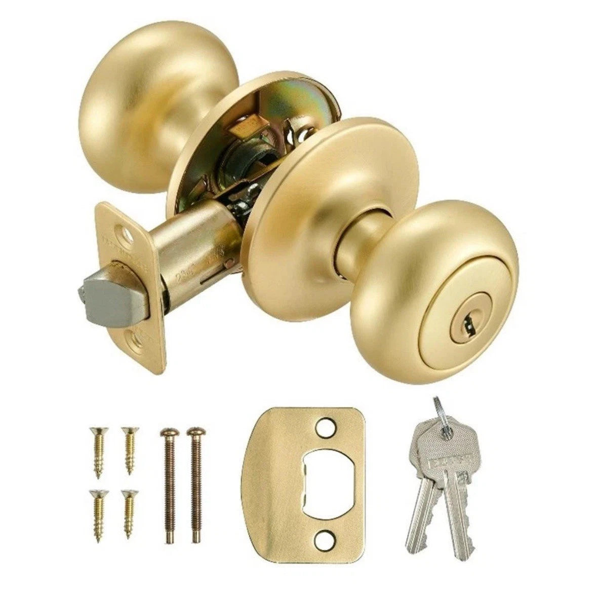 LOT OF 2 Design House Cambridge Keyed Entry Brass Door Knob in Satin Gold