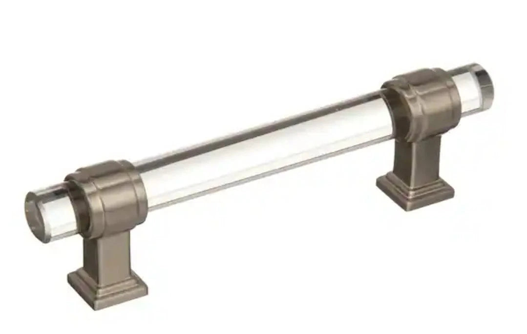 10-Pack AmerockGlacio 3-3/4 in (96mm) Modern Clear/Satin Nickel Bar Cabinet Pull