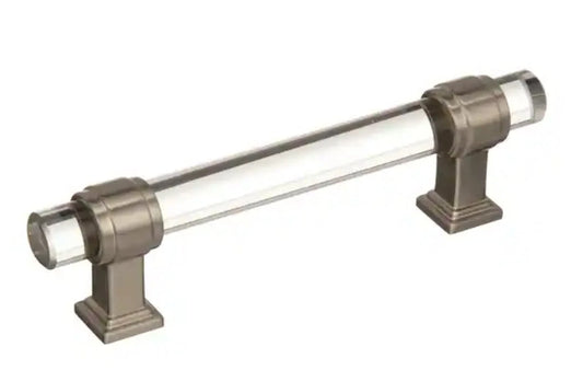 10-Pack AmerockGlacio 3-3/4 in (96mm) Modern Clear/Satin Nickel Bar Cabinet Pull