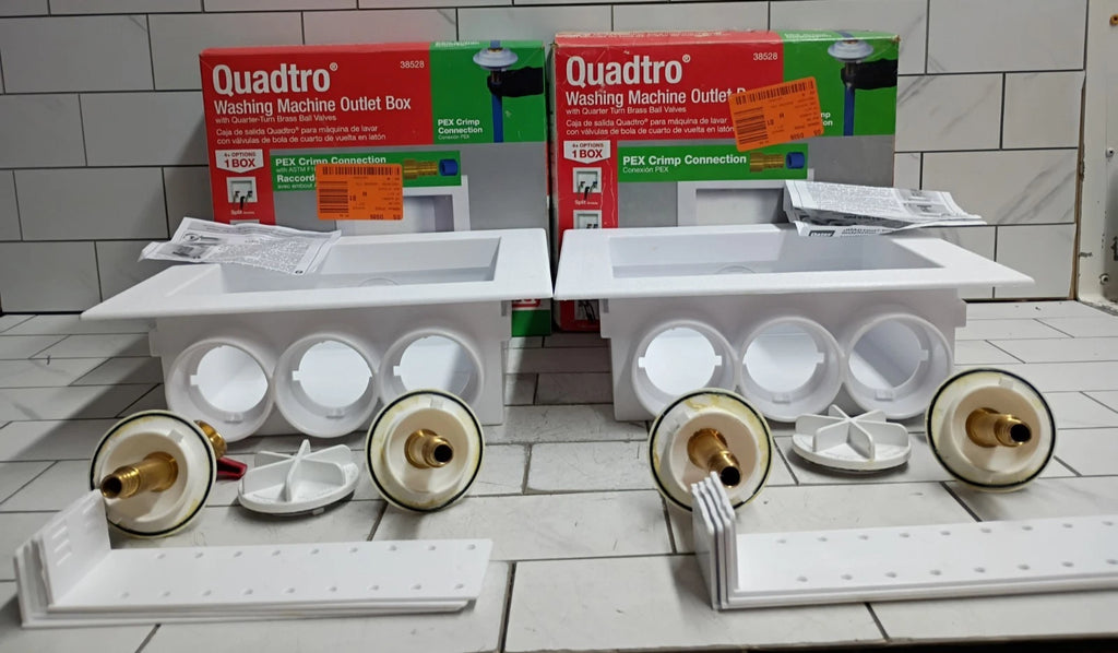 (2 Pack) Oatey Quadtro 38528 Washing Machine Outlet Box With PEX Crimp Valves OB